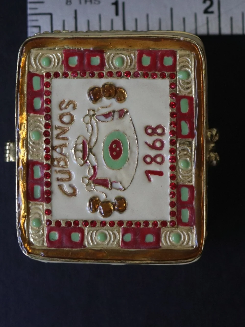 Work of Art Cubanos 1868 Enamel Rhinestone Cigar Trinket Box